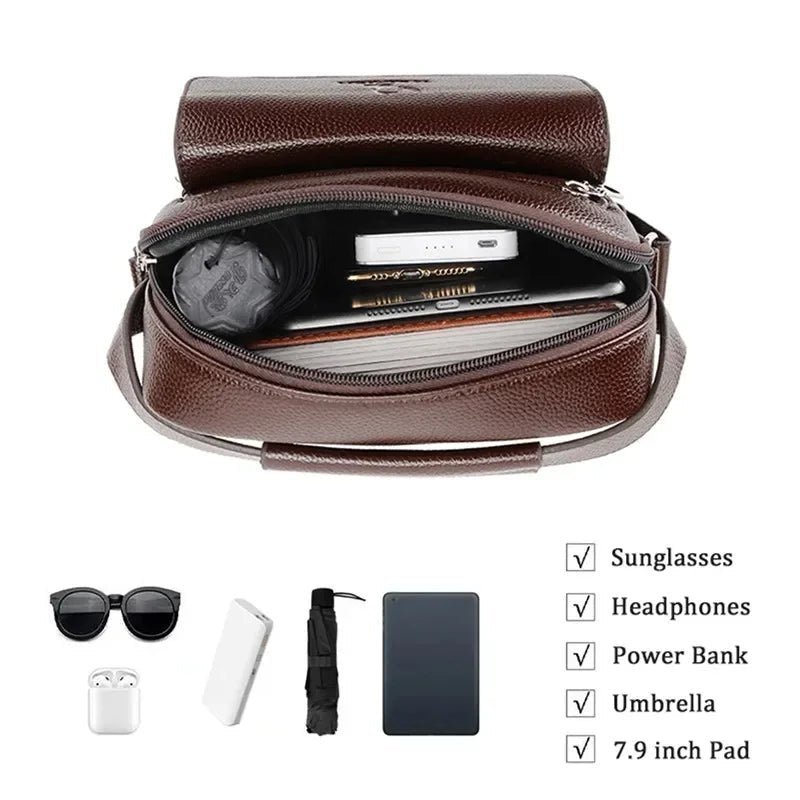Men's Genuine Leather Crossbody Shoulder Bags High quality Tote Fashion Business Man Messenger Bag Leather Bags fanny pack - RELUX.STORE