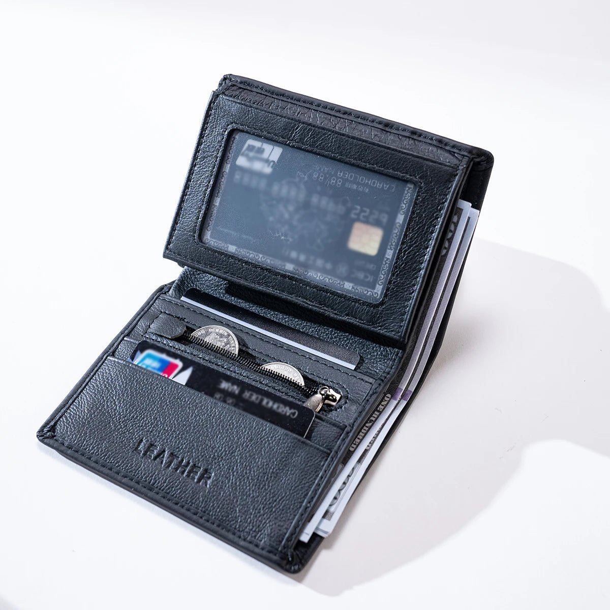 "Men’s Genuine Leather Wallet – RFID Blocking Short Wallet with Coin Purse, Vintage Vertical Design, Credit Card Holder & Money Bag" - RELUX.STORE