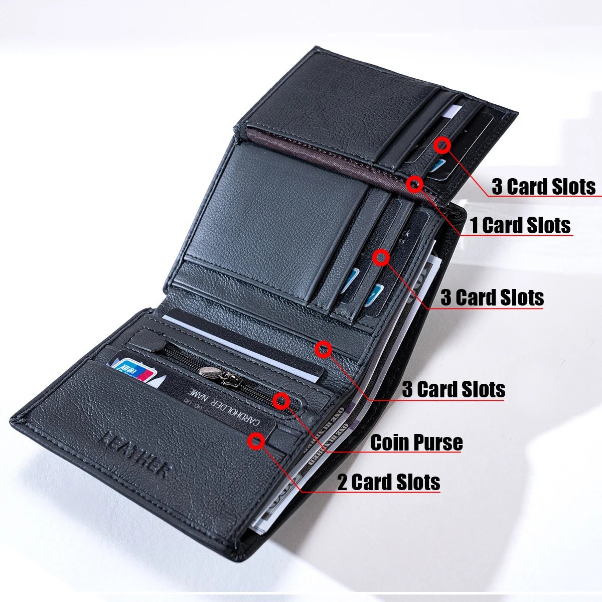 "Men’s Genuine Leather Wallet – RFID Blocking Short Wallet with Coin Purse, Vintage Vertical Design, Credit Card Holder & Money Bag" - RELUX.STORE