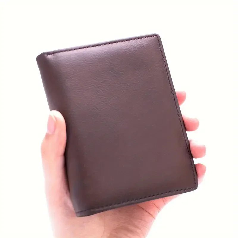 "Men’s Genuine Leather Wallet – RFID Blocking Short Wallet with Coin Purse, Vintage Vertical Design, Credit Card Holder & Money Bag" - RELUX.STORE