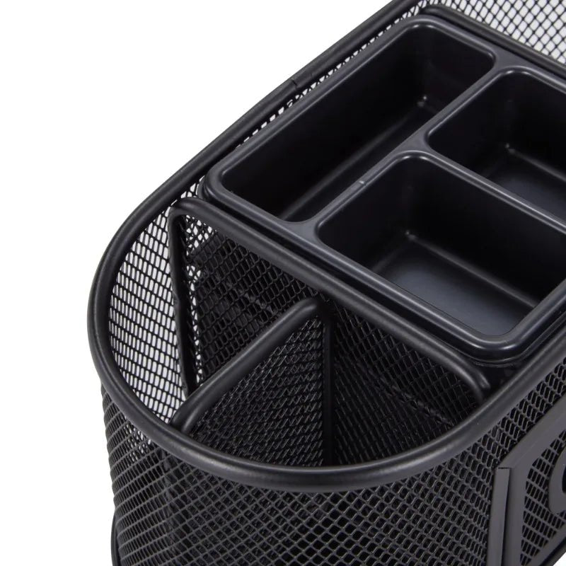 Metal Mesh Desktop Organizer, 8 Compartments, Black - RELUX.STORE