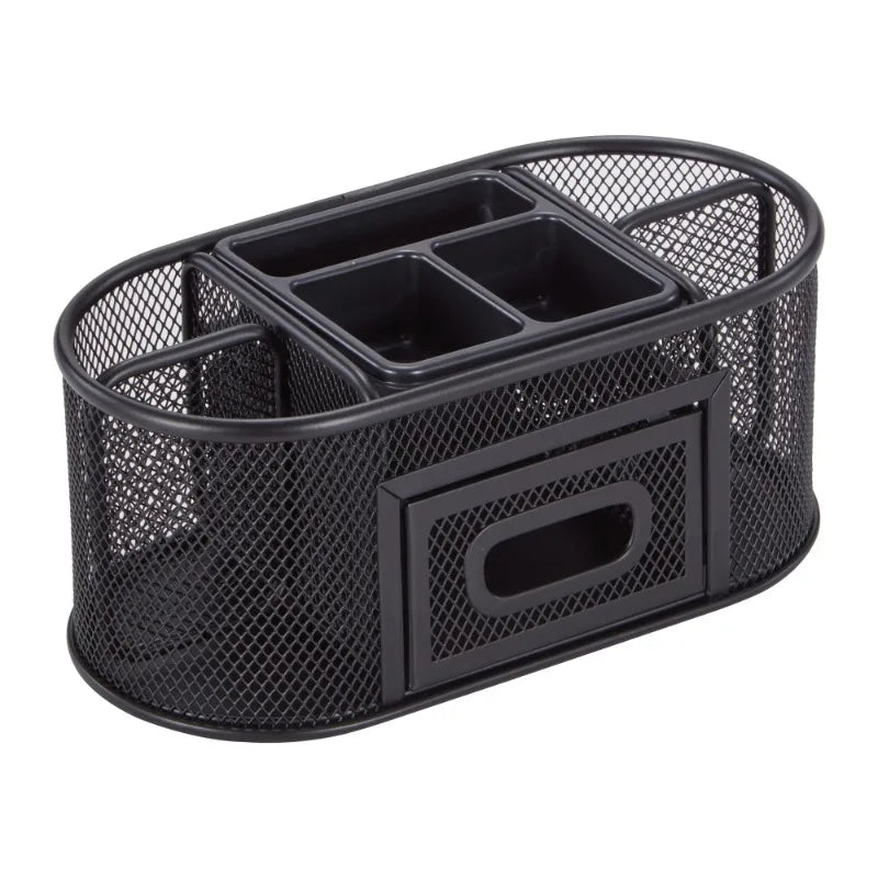 Metal Mesh Desktop Organizer, 8 Compartments, Black - RELUX.STORE