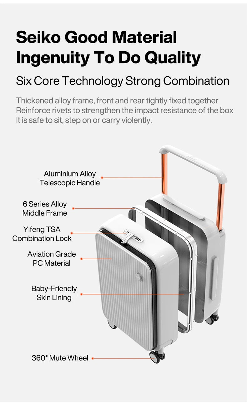 Mixi Front Laptop Pocket Suitcase Wide Handle Travel Suitcase Men 20''Carry - On Luggage Women PC Aluminum Frame Trolley Case 24'' - RELUX.STOREMixi Front Laptop Pocket Suitcase Wide Handle Travel Suitcase Men 20''Carry - On Luggage Women PC Aluminum Frame Trolley Case 24''