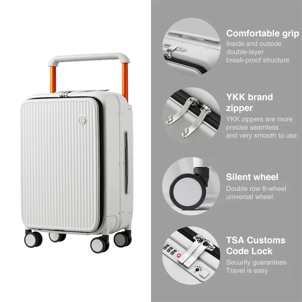Mixi Front Laptop Pocket Suitcase Wide Handle Travel Suitcase Men 20''Carry - On Luggage Women PC Aluminum Frame Trolley Case 24'' - RELUX.STOREMixi Front Laptop Pocket Suitcase Wide Handle Travel Suitcase Men 20''Carry - On Luggage Women PC Aluminum Frame Trolley Case 24''