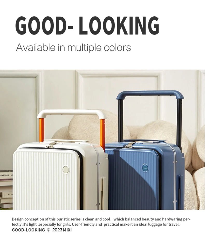 Mixi Front Laptop Pocket Suitcase Wide Handle Travel Suitcase Men 20''Carry - On Luggage Women PC Aluminum Frame Trolley Case 24'' - RELUX.STOREMixi Front Laptop Pocket Suitcase Wide Handle Travel Suitcase Men 20''Carry - On Luggage Women PC Aluminum Frame Trolley Case 24''