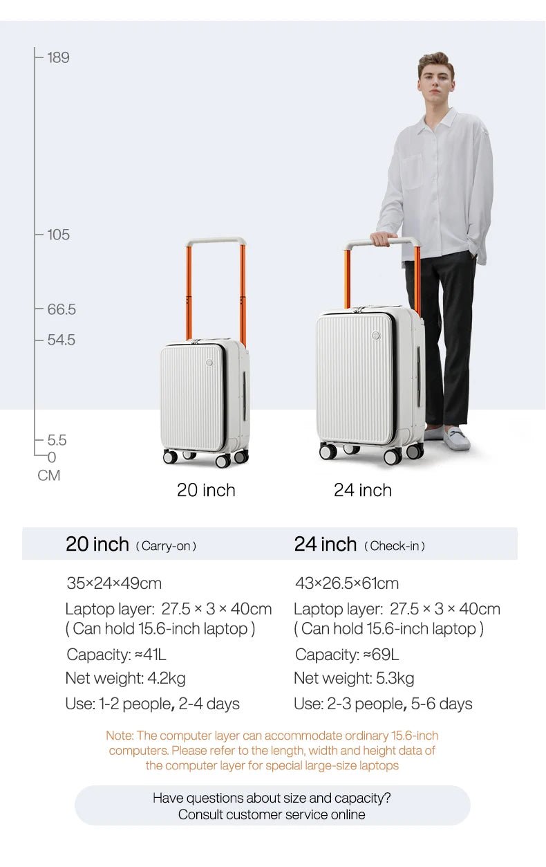 Mixi Front Laptop Pocket Suitcase Wide Handle Travel Suitcase Men 20''Carry - On Luggage Women PC Aluminum Frame Trolley Case 24'' - RELUX.STOREMixi Front Laptop Pocket Suitcase Wide Handle Travel Suitcase Men 20''Carry - On Luggage Women PC Aluminum Frame Trolley Case 24''