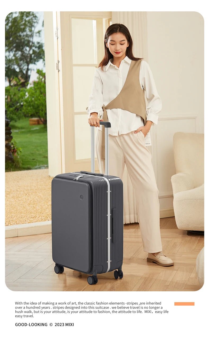 Mixi New Aluminum Frame Suitcase Carry On Rolling Luggage with USB Port Boarding Cabin Cup and Phone Holder 20 24 Inch - RELUX.STOREMixi New Aluminum Frame Suitcase Carry On Rolling Luggage with USB Port Boarding Cabin Cup and Phone Holder 20 24 Inch