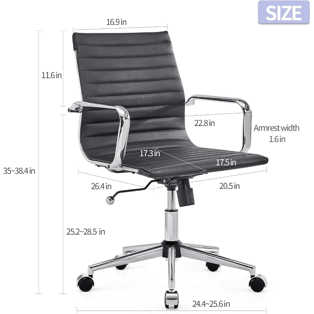 "Modern Black Office Chair – Mid Back Swivel Desk Chair with Leather Upholstery for Home Office & Conference" - RELUX.STORE