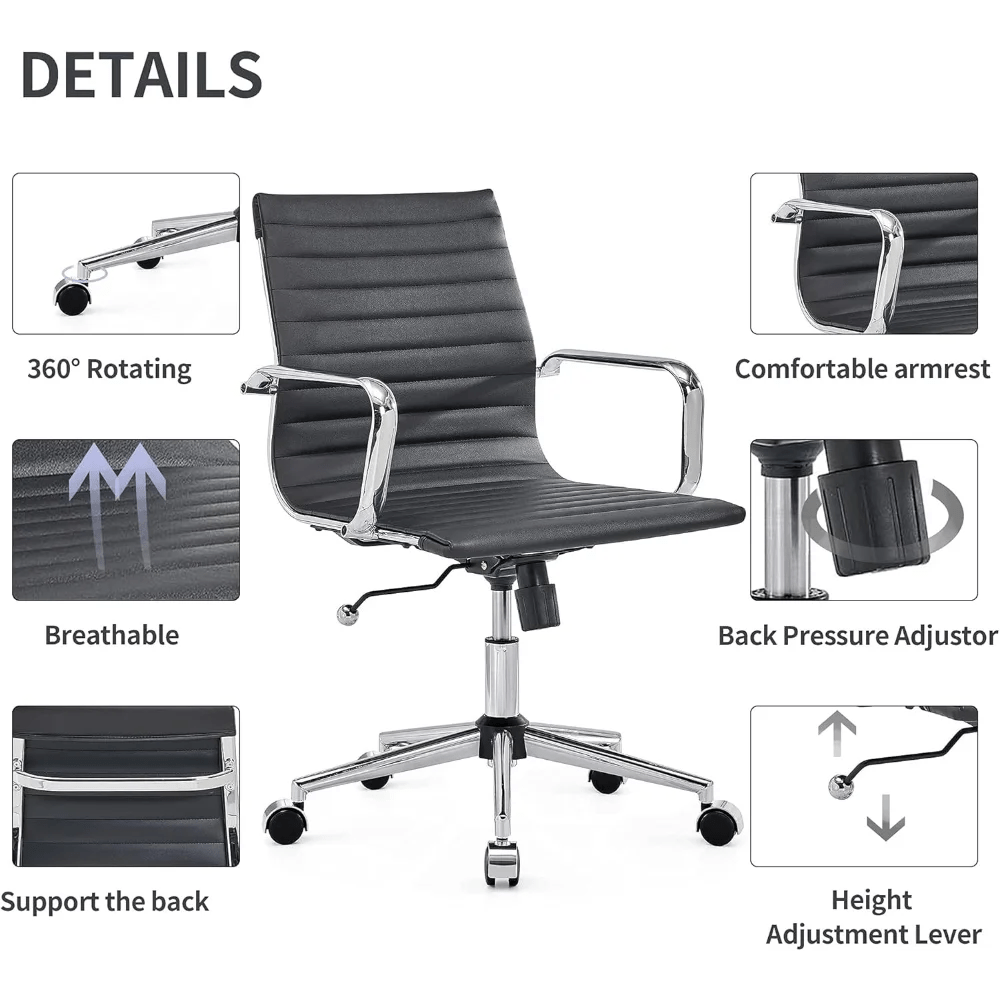 "Modern Black Office Chair – Mid Back Swivel Desk Chair with Leather Upholstery for Home Office & Conference" - RELUX.STORE