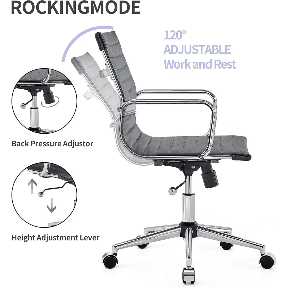 "Modern Black Office Chair – Mid Back Swivel Desk Chair with Leather Upholstery for Home Office & Conference" - RELUX.STORE