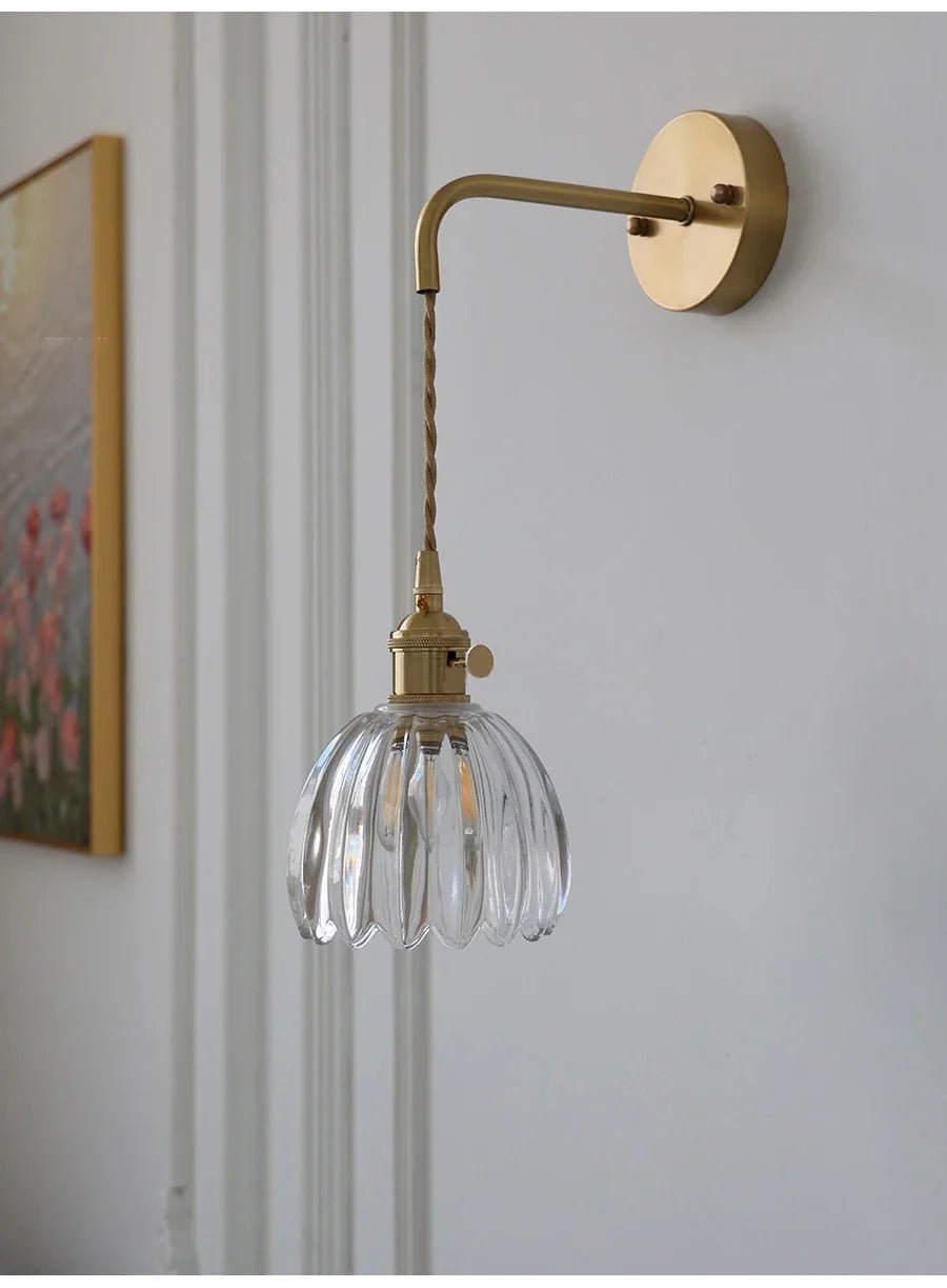 “Modern Japanese Retro Floral Glass Wall Lamp – Nordic LED Bedside & Mirror Light for Bedroom, Study & Hallway” - RELUX.STORE