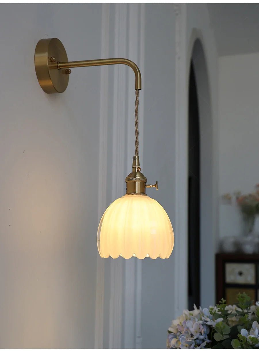 “Modern Japanese Retro Floral Glass Wall Lamp – Nordic LED Bedside & Mirror Light for Bedroom, Study & Hallway” - RELUX.STORE