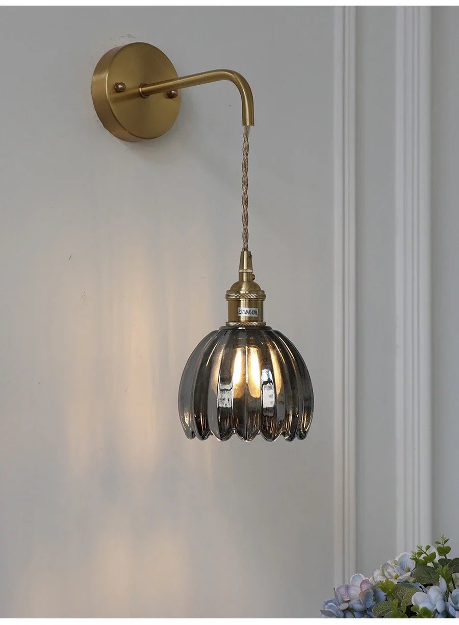 “Modern Japanese Retro Floral Glass Wall Lamp – Nordic LED Bedside & Mirror Light for Bedroom, Study & Hallway” - RELUX.STORE