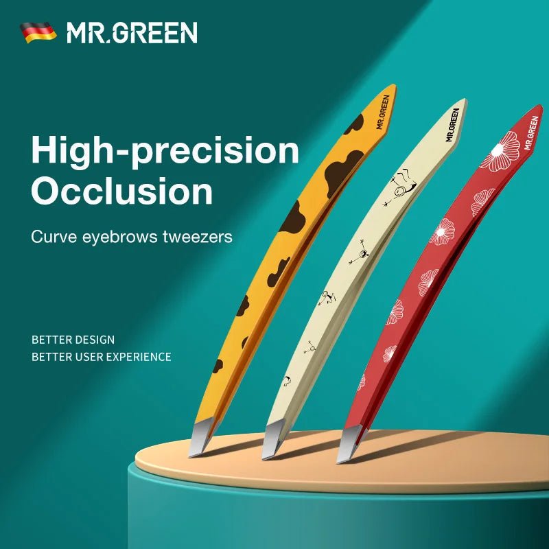 MR.GREEN Curve Handle Eyebrows Tweezers Professional Fine Hairs Puller Makeup Tools Stainless Steel Beauty Clips Removal - RELUX.STORE