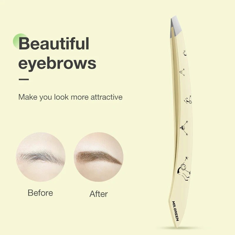 MR.GREEN Curve Handle Eyebrows Tweezers Professional Fine Hairs Puller Makeup Tools Stainless Steel Beauty Clips Removal - RELUX.STORE