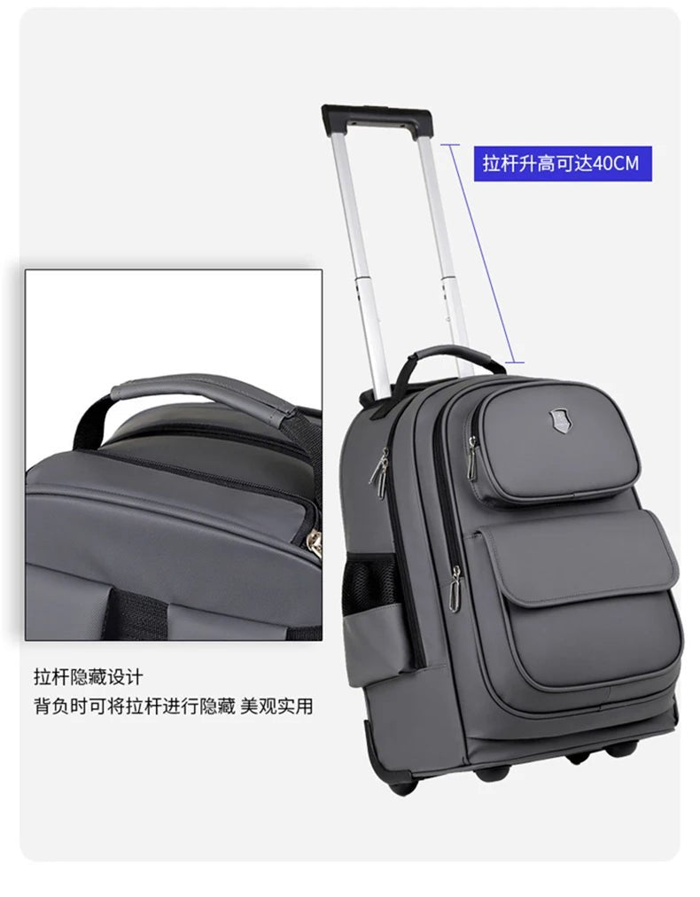 Multi - functional fashion trolley travel bag pull rod large capacity backpack with wheel outdoor leisure suitcase student luggage - RELUX.STOREMulti - functional fashion trolley travel bag pull rod large capacity backpack with wheel outdoor leisure suitcase student luggage