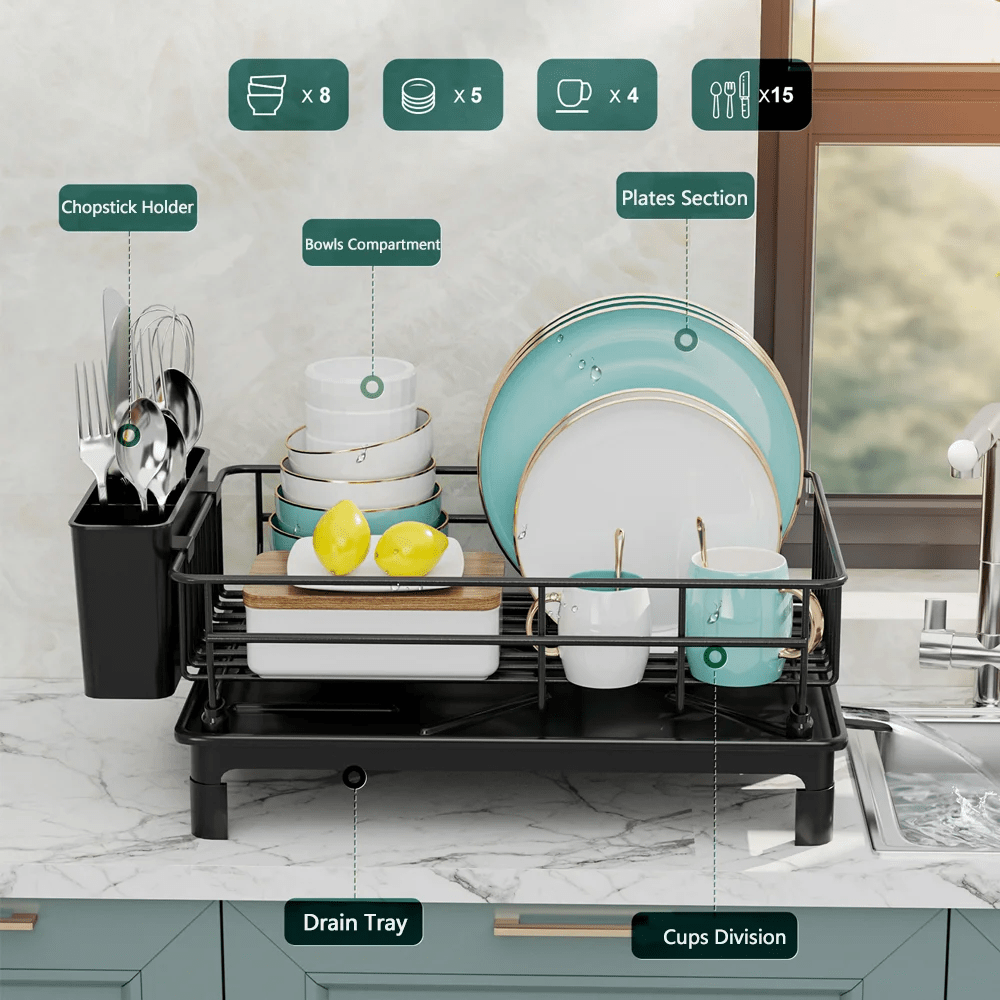 Multi - Functional Kitchen Organizer: Countertop & Cabinet Dish Rack + Utensil Drainer Storage with Stackable Design Storage Rack - RELUX.STORE