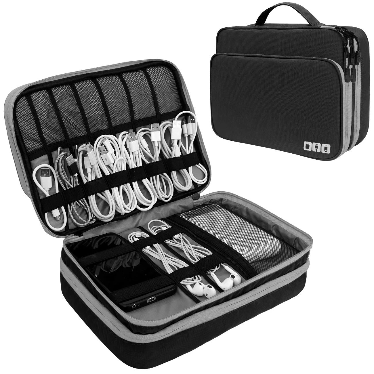Multi Layer Cable Storage Bag, Electronic Accessories Organizer, Portable Travel Cable Organizer Case for iPad cable Charger - RELUX.STORE