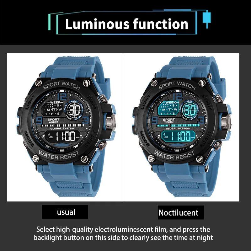 Multifunction Men's Sports Watch Waterproof Luminous Alarm Clock Outdoor Fitness Digital Watch Electronic Wristwatch for Man Kid - RELUX.STORE