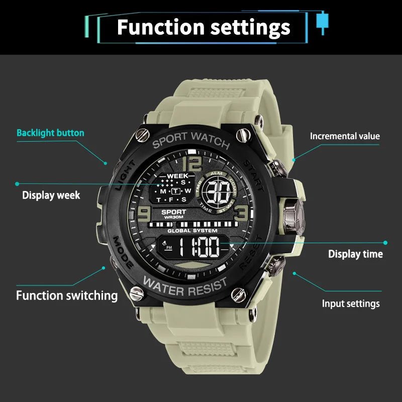 Multifunction Men's Sports Watch Waterproof Luminous Alarm Clock Outdoor Fitness Digital Watch Electronic Wristwatch for Man Kid - RELUX.STORE