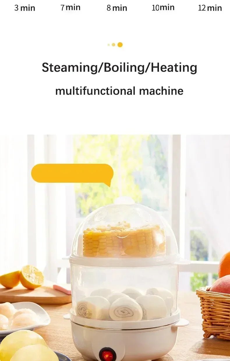 Multifunctional Electric Egg Cooker Steamer - Double Layer for Boil, Poach, Steam Eggs & Veggies, Compact Breakfast Appliance - RELUX.STORE