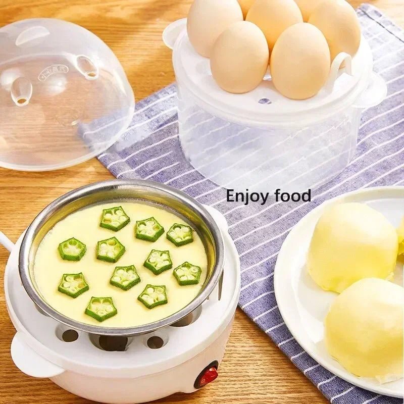 Multifunctional Electric Egg Cooker Steamer - Double Layer for Boil, Poach, Steam Eggs & Veggies, Compact Breakfast Appliance - RELUX.STORE