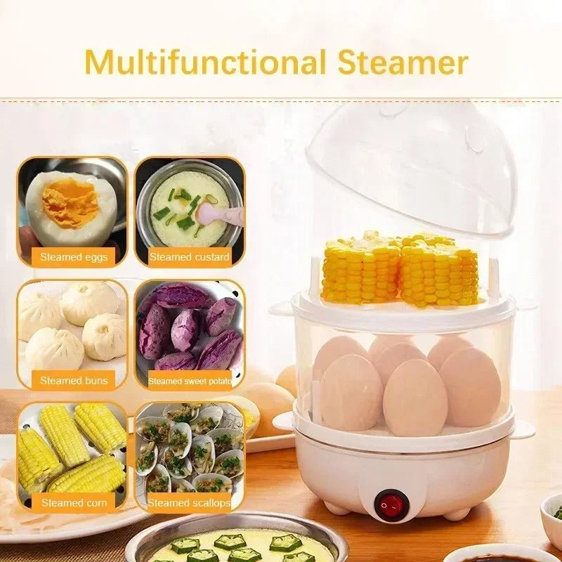 Multifunctional Electric Egg Cooker Steamer - Double Layer for Boil, Poach, Steam Eggs & Veggies, Compact Breakfast Appliance - RELUX.STORE