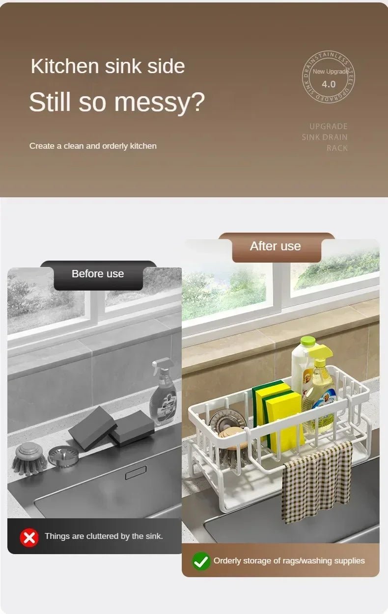 Multifunctional Sponge Rack Drainer Kitchen Shelf Sink Rag Dishwashing Detergent Dishcloth Organiser kitchen organizer storage - RELUX.STORE
