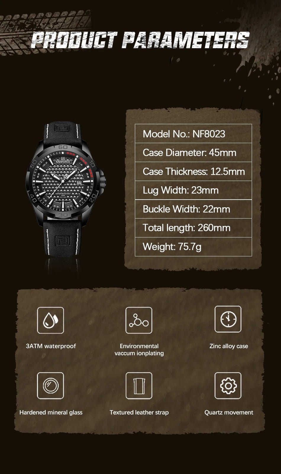 NAVIFORCE Brand Men Fashion Quartz Watches Male Leather Strap Sport Waterproof Wristwatches CalendarClock Relogio Masculino - RELUX.STORE