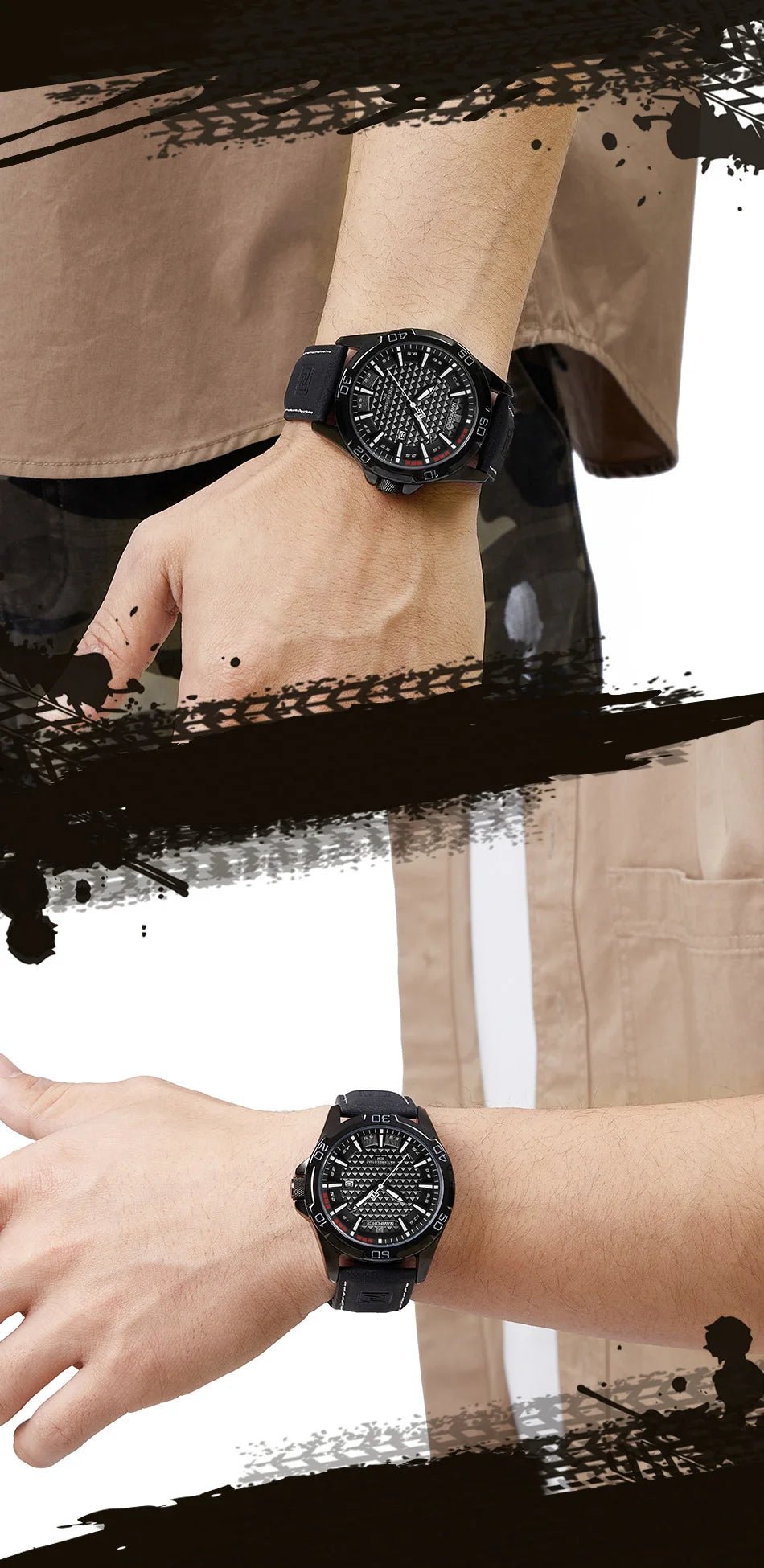 NAVIFORCE Brand Men Fashion Quartz Watches Male Leather Strap Sport Waterproof Wristwatches CalendarClock Relogio Masculino - RELUX.STORE