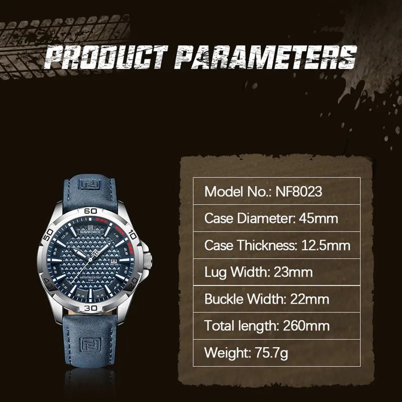 NAVIFORCE Brand Men Fashion Quartz Watches Male Leather Strap Sport Waterproof Wristwatches CalendarClock Relogio Masculino - RELUX.STORE