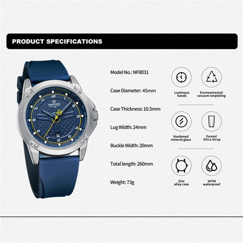 NAVIFORCE Casual Quartz Wristwatch Fashion Waterproof Men's Watches Sport Silicone Strap Male Luminous Clock Relogio Masculino - RELUX.STORE