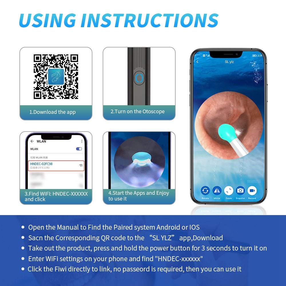 "NE3 Wireless Ear Cleaner Otoscope with Camera & LED Light – Smart Ear Wax Removal Endoscope Kit for iPhone & Android" - RELUX.STORE