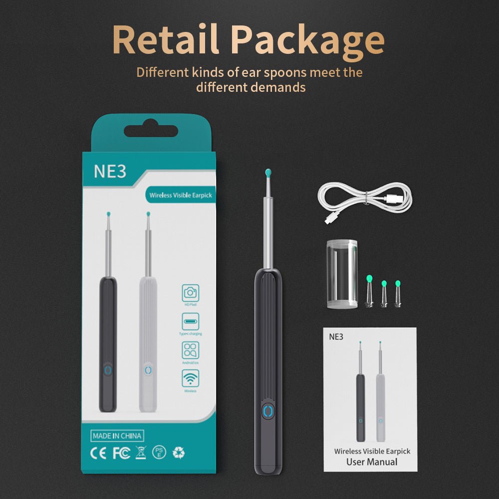 "NE3 Wireless Ear Cleaner Otoscope with Camera & LED Light – Smart Ear Wax Removal Endoscope Kit for iPhone & Android" - RELUX.STORE