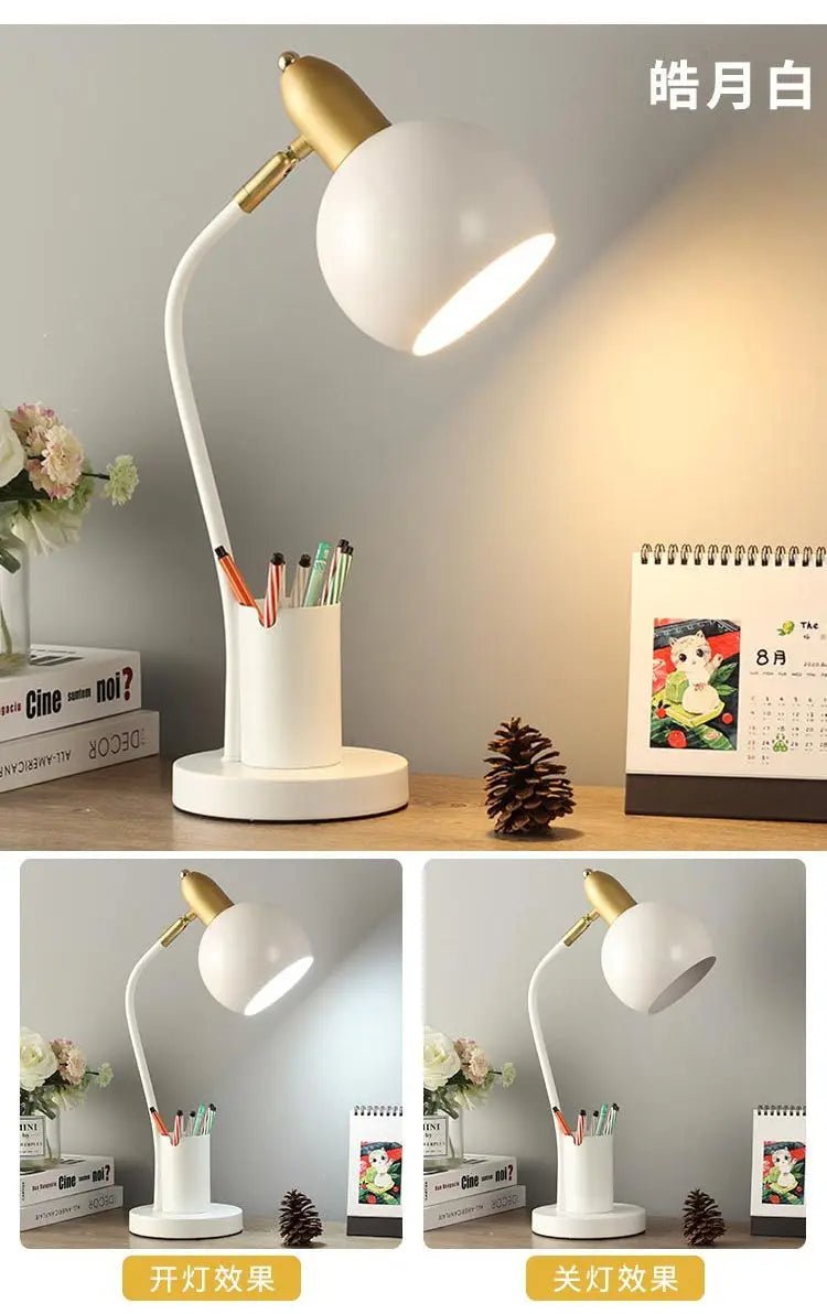 "Nordic Iron Art LED Macaron Desk Lamp – Eye Protection, Dimmable Table Lamp with Metal Pen Holder for Living Room, Bedroom & Home Decor" - RELUX.STORE