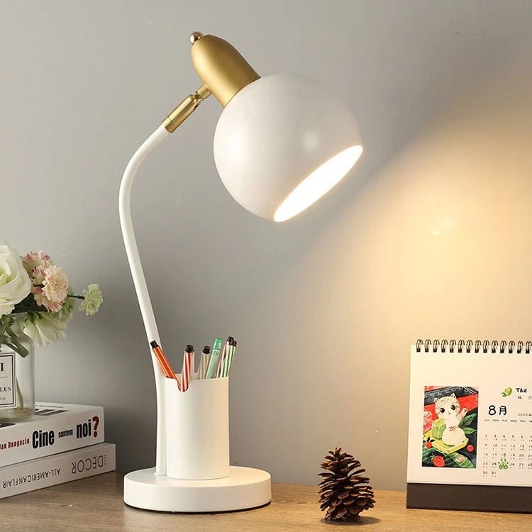 "Nordic Iron Art LED Macaron Desk Lamp – Eye Protection, Dimmable Table Lamp with Metal Pen Holder for Living Room, Bedroom & Home Decor" - RELUX.STORE