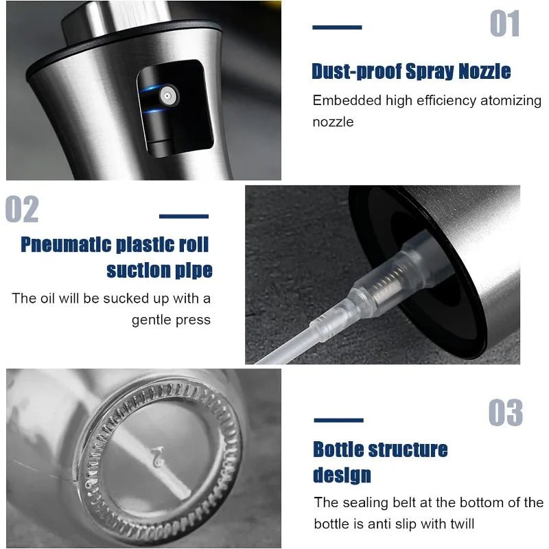 Oil Sprayer for Cooking, 200ML Olive Oil Sprayer Mister, stainless steel Oil Spray Bottle,Portable Oil Spritzer Kitchen Gadgets - RELUX.STORE