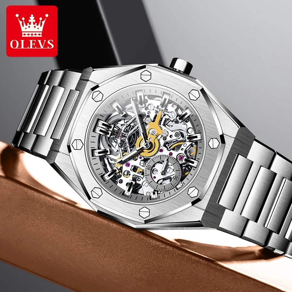 OLEVS Men's Watch Top Brand Luxury Hollowing Automatic Mechanical Watch Waterproof Luminous Watch for Men Gift Clock - RELUX.STORE