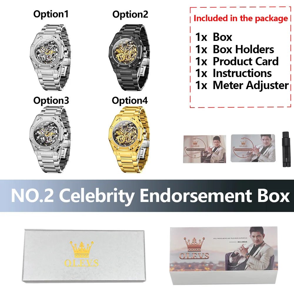 OLEVS Men's Watch Top Brand Luxury Hollowing Automatic Mechanical Watch Waterproof Luminous Watch for Men Gift Clock - RELUX.STORE