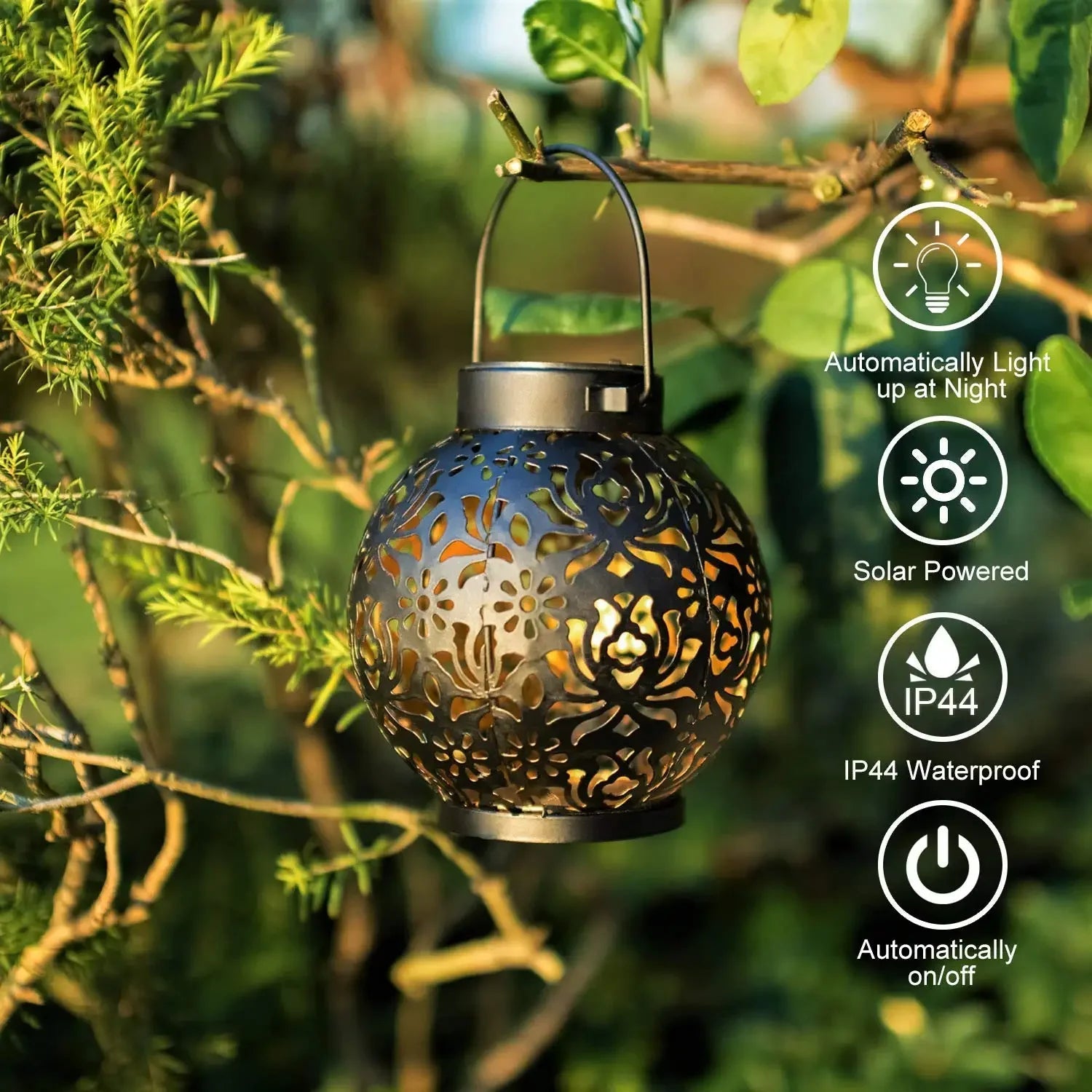 "Outdoor Garden Solar Light – Iron Art Hanging LED Lantern, Hollow Landscape Projection Light, Waterproof Garden & Patio Decoration" - RELUX.STORE