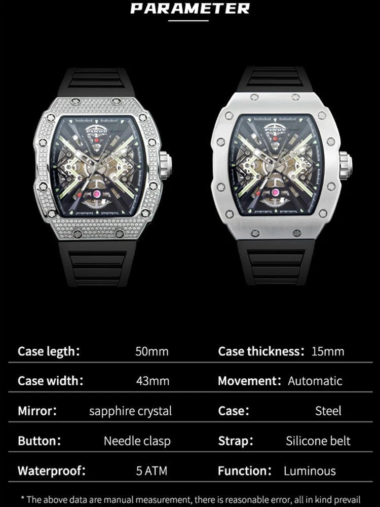 PINDU New Men Watch 50 Meter Waterproof Stainless Steel Case Luminous Sapphire mirror Dial Fashionable Men Mechanical Watch - RELUX.STORE