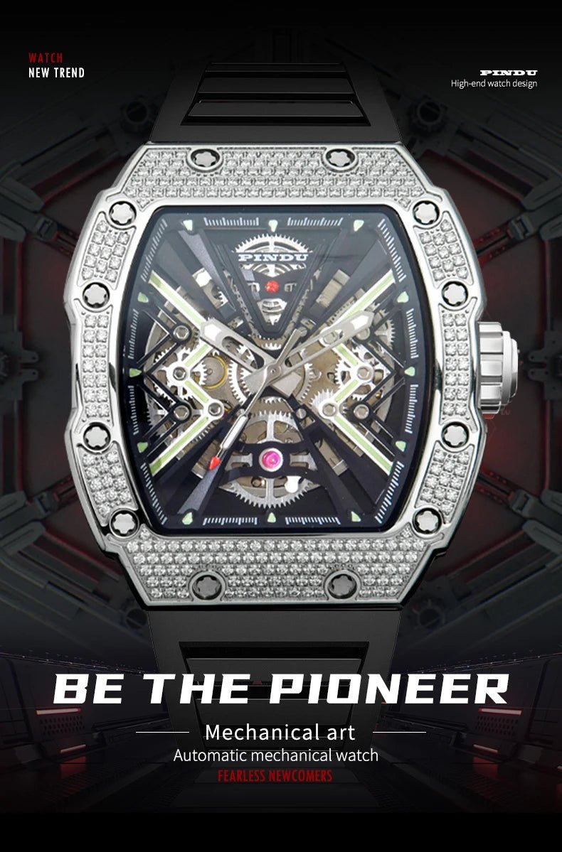 PINDU New Men Watch 50 Meter Waterproof Stainless Steel Case Luminous Sapphire mirror Dial Fashionable Men Mechanical Watch - RELUX.STORE