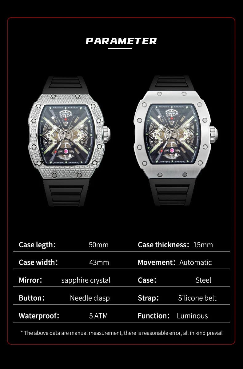 PINDU New Men Watch 50 Meter Waterproof Stainless Steel Case Luminous Sapphire mirror Dial Fashionable Men Mechanical Watch - RELUX.STORE