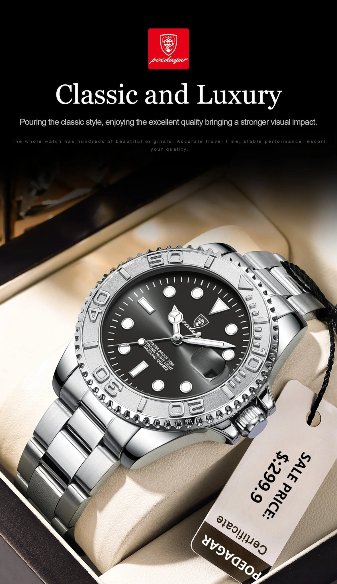 POEDAGAR Luxury Men Watch Business Quartz Man Clock Sports Waterproof Luminous Date Stainless Steel Men's Watches Male Reloj+box - RELUX.STORE