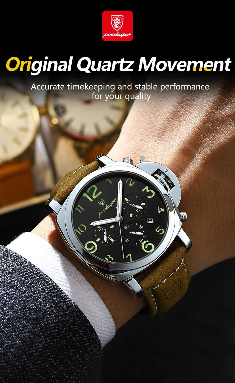 POEDAGAR Top Luxury Fashion Watch For Men Waterproof Luminous Chronograph Man Watch Leather Military Men's Quartz Watches Reloj - RELUX.STORE