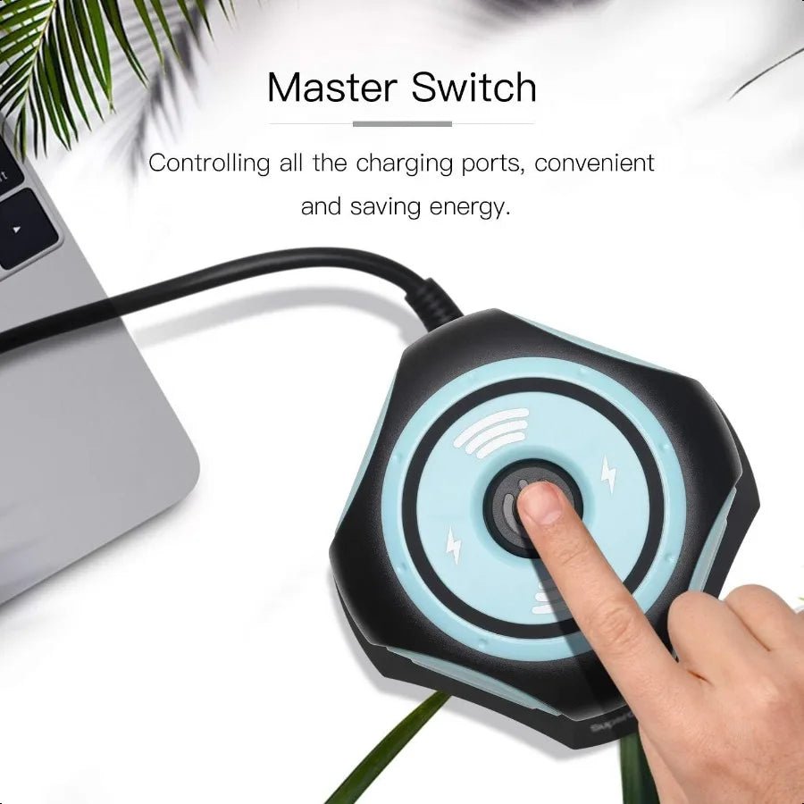 Power Strip Tower with Wireless Charger – Surge Protector 10A 1080J, 9 Outlets & 4 USB Ports, 10ft Extension Cord Charging Station - RELUX.STORE