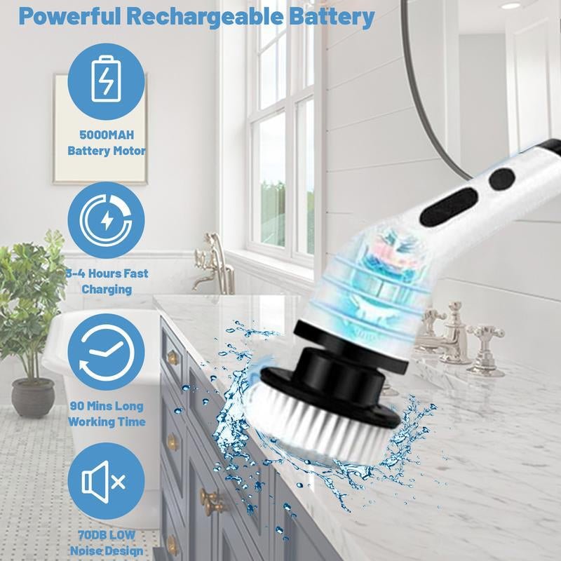 Powerful Electric Spin Scrubber | Cordless Cleaning Brush with 9 Heads | Dual - Speed, IPX7 Waterproof, Long Handle | Deep Clean for Bathroom, Tub, Tile.Tiktokshopbacktoschool - RELUX.STORE
