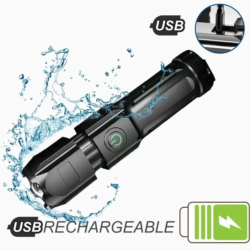 "Powerful LED Tactical Flashlight – 100,000 Lumens Rechargeable USB Zoom Torch with 18650 Battery | Waterproof High - Power Flashlight for Fishing, Hunting, Camping & Emergency Use" - RELUX.STORE