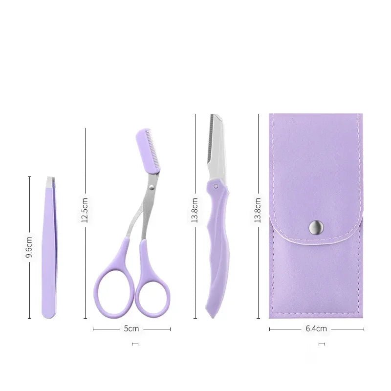 Private Label 3Pcs/Set Makeup Tools Portable Eyebrow Trimming Set Eyebrow Razor Eyebrow Scissors with Comb - RELUX.STORE