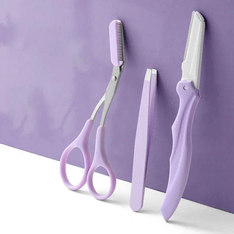 Private Label 3Pcs/Set Makeup Tools Portable Eyebrow Trimming Set Eyebrow Razor Eyebrow Scissors with Comb - RELUX.STORE